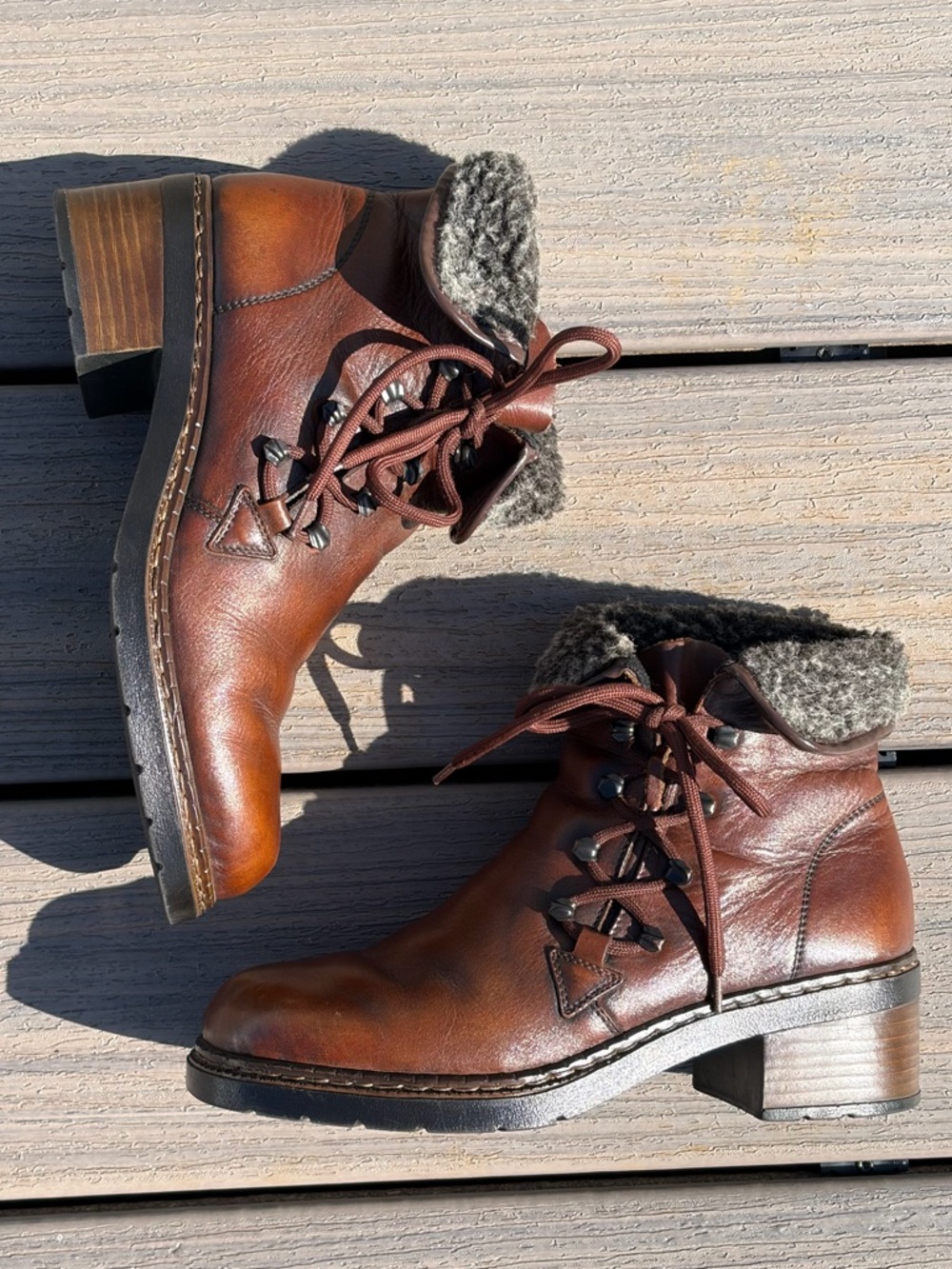 Reiker Brown Leather Lace Up Boots with Heel Women’s size 37